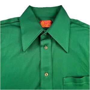 Vintage 60s 70s Sears Kings Road Shirt Men L Green Short Sleeve Button Up